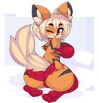 absurd_res anthro arcanine big_breasts big_butt big_ears breasts butt clothing female generation_1_pokemon hair hanna_(argo357) hi_res legwear lingerie looking_back miikotorii nintendo one_eye_closed orange_body pokemon pokemon_(species) solo stockings striped_body stripes tagme tail thick_thighs wide_hips wink