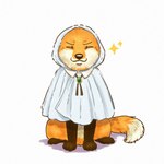 1:1 2024 ambiguous_gender canid canine dipstick_tail eyes_closed feet feral fox fur hi_res hood mammal markings natsukayui7272 orange_body orange_fur red_fox simple_background sitting solo sparkles tail tail_markings true_fox white_background white_body white_fur