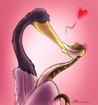 2016 avian bassybefuddle beak bird black-necked_crane conditional_dnp crane_(bird) dreamworks duo eyes_closed feathers female feral gruiform grus_(genus) happy heart_symbol interspecies kissing kung_fu_panda male male/female master_crane master_viper pink_background reptile scalie signature simple_background smile snake viper