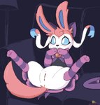 anus blush clothed clothed_feral clothing digital_media_(artwork) dizzy_(goldenautilus) eeveelution female feral generation_4_pokemon generation_6_pokemon genitals goldenautilus hi_res mismagius nintendo pixel_(artwork) pokemon pokemon_(species) presenting presenting_pussy pussy solo spread_legs spreading sylveon