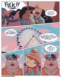 4:5 abe_(mikrogoat) amusement_ride anthro basil_(mikrogoat) clothing cloud comic detailed_background dialogue digital_media_(artwork) domestic_pig duo ear_piercing enamel_pin english_text ferris_wheel floppy_ears fur hair hat headgear headwear hi_res horn lagomorph lapel_pin leporid male mammal mikrogoat outside overweight overweight_male piercing profanity rabbit scared shirt sky smile speech_bubble suid suina sus_(pig) tank_top text topwear url visor whiskers