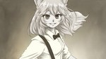 16:9 2022 animal_humanoid biped bow_tie cat_humanoid clothed clothing collared_shirt cosplay felid felid_humanoid feline feline_humanoid female hi_res humanoid inner_ear_fluff looking_at_viewer mammal mammal_humanoid mariya_takeuchi monochrome nyanners plagueofgripes plastic_love real_world sepia simple_background smile solo suspenders tuft vshojo vtuber white_clothing widescreen