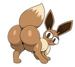 2024 :3 ambiguous_gender big_butt brown_body brown_eyes brown_fur butt eevee feral fur generation_1_pokemon hi_res looking_at_viewer looking_back looking_back_at_viewer miso_souperstar multicolored_body multicolored_fur neco-arc nintendo pokemon pokemon_(species) simple_background smile smiling_at_viewer solo tan_body tan_fur thick_thighs tsukihime two_tone_body two_tone_fur type-moon white_background