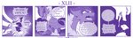 4koma ambiguous_gender anthro base_one_layout braver_(vavacung) clothing comic dialogue disaster_dragon dragon duo english_text feral four_frame_image hi_res kobold mask melee_weapon monochrome mythological_creature mythological_scalie mythology one_row_layout profanity purple_theme scalie speech_bubble tail text vavacung weapon wings