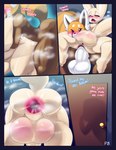 absurd_res aggretsuko ailurid anal anal_penetration anthro anus balls big_balls big_penis blue_border blush border canid canine clothing comic crossgender dialogue doggystyle duo english_text fennec_fox fenneko fox from_behind_position gaping gaping_anus genitals hi_res hyper hyper_genitalia maehdoggie male male/male mammal musk nude penetration penis red_panda retsuko sanrio sex text true_fox