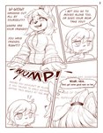 absurd_res anthro biscuit_(blasticussaturn) blasticussaturn claws clothing comic dialogue duo english_text female guy_(blasticussaturn) hair hi_res hoodie human male mammal monochrome one_ear_up open_mouth text tied_hair topwear