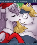 bedding blanket duo english_text equid equine fan_character feathered_wings feathers female feral friendship_is_magic hasbro horn john_joseco kissing kissing_bough male mammal mistletoe my_little_pony mythological_creature mythological_equine mythology pillow plant prince_blueblood_(mlp) princess_celestia_(mlp) princess_molestia text unicorn winged_unicorn wings