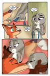 2018 akiric anthro bare_chest border breasts buckteeth canid canine clothed clothing comic dialogue dipstick_ears disney duo ear_markings english_text female fox fur gloves_(marking) green_eyes grey_body grey_fur hand_on_cheek heart_symbol holding_object inside interspecies judy_hopps kissing lagomorph leporid male male/female mammal markings multicolored_ears necktie nick_wilde open_clothing open_shirt open_topwear orange_body orange_fur purple_eyes rabbit red_fox shirt small_breasts speech_bubble teeth text topless topwear true_fox white_border zootopia