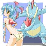 1:1 alternate_species animal_humanoid bikini breasts clothing crocodilian dress duo female feral feraligatr generation_2_pokemon hair humanoid humanoidized long_hair low_res midriff nintendo pokemon pokemon_(species) pokemon_humanoid pokemorph ranphafranboise reptile scalie swimwear two-piece_swimsuit