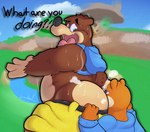Rating: e
ID: 4668983
Date: 2024-03-20 02:42:59 -0400
Status: active
Score: 82
anthro backpack banjo-kazooie banjo_(banjo-kazooie) bear belt big_butt blue_clothing blue_eyes blue_jacket blue_topwear bodily_fluids bottomwear brown_body brown_fur butt butt_sniffing clothing conker conker's_bad_fur_day crossover dialogue duo english_text forced fur hi_res inflatingskunk jacket looking_at_another looking_back looking_back_at_another male male/male mammal musk musk_clouds musky_butt no_shirt open_mouth orange_body orange_fur pants rareware rear_view rodent sciurid short_tail shorts sniffing surprise surprised_expression sweat sweaty_butt tail text topwear tree_squirrel post #4668983
