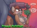 2020 anthro anthro_on_anthro balls big_balls big_penis breasts brown_hair brown_nose canid canine christmas dialogue digital_media_(artwork) duo english_text erection eric_schwartz faceless_character faceless_male female female_focus fox fur genitals hair helen_dish hi_res holidays looking_at_genitalia looking_at_penis male male/female mammal mistletoe naturally_censored navel nipple_tuft nude penis penis_on_head plant red_body red_fur solo_focus speech_bubble text tuft