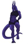 anthro black_sclera bottomwear breasts claws clothed clothed_breasts clothing crop_top dragon female genitals hands_on_hips hi_res horn long_tail muscular muscular_anthro muscular_female mythological_creature mythological_scalie mythology open_bottomwear open_clothing open_pants open_shorts orange_eyes pants purple_body pussy saucetyan scalie shirt shorts simple_background solo tail toe_claws topwear white_background wingless_dragon