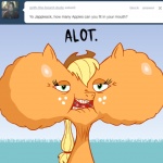 1:1 apple applejack_(mlp) ask_jappleack blonde_hair clothing cowboy_hat day dialogue digital_media_(artwork) earth_pony english_text equid equine eyelashes female feral food freckles friendship_is_magic fruit grass green_eyes hair hasbro hat headgear headwear horse hotdiggedydemon mammal my_little_pony open_mouth orange_body plant pony ponytail shadow solo teeth text tumblr what_has_magic_done