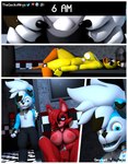 2021 3d_(artwork) 4_fingers after_sex animatronic anthro areola avian balls big_breasts bird black_bottomwear black_clothing black_pants blue_body blue_eyes blue_fur blue_hair bodily_fluids border bottomwear breasts canid canine caught_in_the_act chest_tuft chica_(fnaf) chicken claws clothed clothing comic cum cum_on_breasts cum_on_face digital_media_(artwork) dressing electric_fan eye_patch eyewear feet female finger_claws fingering fingerless_gloves fingers five_nights_at_freddy's fox foxy_(fnaf) fucked_silly fur furniture galliform gallus_(genus) genital_fluids genitals geometryboymejia geometryboymejia_(character) gloves group hair handwear hi_res inside looking_pleasured machine male male/female mammal masturbation nipples non-mammal_nipples nude nude_female on_table open_mouth oscillating_fan panel_skew pants phasianid purple_eyes red_areola red_body red_hair red_nipples robot scottgames table thegeckoninja thick_thighs timestamp tongue tongue_out topless topless_male trio tuft vaginal vaginal_fingering vaginal_masturbation white_border yellow_body yellow_nipples