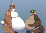 absurd_res anthro belly big_belly brown_body brown_fur bulge clothed clothing duo fur ghostshiny hi_res jockstrap lagomorph leporid male male/male mammal marine musclegut muscular obese overweight overweight_anthro overweight_male pinniped rabbit seal underwear underwear_only