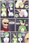 2:3 absurd_res angry anthro anthrofied big_breasts blonde_hair blush breasts butt_slap cocky_smile colored comic decourem dialogue english_text eyewear female gardevoir gender_transformation generation_3_pokemon generation_5_pokemon genitals green_body green_hair group hair hi_res human legendary_pokemon male mammal money mtf_transformation nintendo nipples nude pokemon pokemon_(species) pokemorph pre-transformation profanity pussy red_eyes sexual_harassment slap spanking species_transformation speech_bubble stripper sunglasses surprised_expression text transformation trio virizion