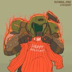 1:1 armor clothed clothing doom_(series) doom_slayer headgear helmet hi_res holding_clothing holding_object human human_only id_software male mammal microsoft not_furry outrage_mk2 simple_background solo vambrace