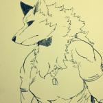 1:1 anthro canid canine clothing dog_tags fur kemono mammal monochrome simple_background solo yakantuzura zinovy