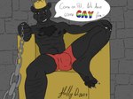 4:3 4_toes 5_fingers anthro areola armpit_hair balls_outline big_bulge biped black_body black_fur black_pawpads body_hair bulge chain chain_leash chest_tuft claws crown danny_smoke_in_furry_land detailed_bulge feet felid finger_claws fingers first_person_view fluffydarkrai fur genital_outline headgear hi_res king_magnum leash leashed_pov male male_anthro mammal melanistic muscular muscular_male nipples pantherine pawpads penis_outline plantigrade solo talking_to_viewer tilde_after_text toe_claws toes tuft