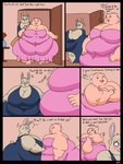 2018 3:4 3_toes 5_fingers alcohol anthro bar_emanata barefoot batspid2 belly belly_grab belly_squish beverage big_belly big_breasts big_butt biped black_nose blue_clothing blue_eyes blush blush_lines bodily_fluids breasts butt cel_shading claws cleavage clothed clothing cocktail comic dialogue digital_drawing_(artwork) digital_media_(artwork) door dress duo emanata english_text exclamation_point eye_contact eyebrows eyelashes eyewear feet female fingers flabby_arms flustered frill_(anatomy) front_view fur glasses head_crest head_frill holding_belly huge_belly huge_breasts huge_butt huge_hips huge_thighs hyper hyper_breasts hyper_hips hyper_thighs juna_(batspid2) lagomorph leporid lizard loa_(batspid2) looking_at_another looking_back mammal membrane_(anatomy) membranous_frill morbidly_obese morbidly_obese_anthro morbidly_obese_female narrowed_eyes navel nervous obese obese_anthro obese_female onomatopoeia overweight overweight_anthro overweight_female pink_body pink_clothing pink_skin plant pupils purple_eyes question rabbit rear_view reptile rumbling_stomach scalie scut_tail shaded short_tail signature smile sound_effects squish standing sweat sweatdrop tail tan_body tan_fur text thick_thighs tight_clothing toe_claws toes white_pupils wide_hips