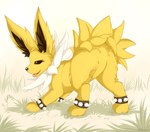 ambiguous_gender blackfury eeveelution feral fur generation_1_pokemon jolteon looking_at_viewer looking_back looking_back_at_viewer naturally_censored nintendo open_mouth pokemon pokemon_(species) solo tongue yellow_body yellow_fur