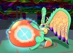 abstract_background alien alien_humanoid anthro antlers belly big_belly big_ears black_sclera blue_eyes chest_tuft city city_background claws close_to_bursting explosive_play fecto_elfilis fur glistening glistening_belly glowing_belly green_body green_fur hand_on_belly helipad hi_res hidden97 horn huge_belly humanoid hyper hyper_belly inflation kirby_(series) kirby_and_the_forgotten_land male mammal mouse murid murine navel nintendo orange_body orange_fur orange_pawpads outie_navel overweight overweight_male pawpads pink_eyes purple_body purple_claws purple_fur ringed_eyes rodent sitting solo thick_thighs tuft worried yellow_body yellow_fur