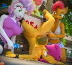 3d_(artwork) absurd_res anthro apple_bloom_(mlp) babs_seed_(mlp) big_breasts bodily_fluids breasts collar digital_media_(artwork) equid equine feet female female_peeing forsaken_(artist) friendship_is_magic genital_fluids genitals group hasbro hi_res horn humanoid_feet mammal my_little_pony mythological_creature mythological_equine mythology nipples peeing peeing_into_container pegasus plantigrade public public_nudity public_urination pussy scootaloo_(mlp) sweetie_belle_(mlp) unicorn upside_down urine watersports wings