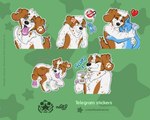 5:4 angry anthro beverage bird_dog bubble_tea canid canine canis cocker_spaniel domestic_dog duo ghostbusters hi_res hunting_dog male mammal matcha_(tea) multiple_images naoto solo spaniel sticker tail tail_motion tailwag telegram_sticker