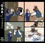 akita anal anthro assisted_bathing bathing bathtub black_dot_eyes blush canid canine canis clothed clothing comic coveralls dialogue domestic_dog duo foam fur gab_(comic) gabshiba genitals grabbing_from_behind grey_body grey_fur handjob heart_symbol humanoid_genitalia humanoid_penis inside light_bulb lying male male/male mammal musical_note musical_symbol nipple_fetish nipple_pinch nipple_play nipples nude opening_door penile penis penis_grab pictographics pinch pink_penis pit_bull relaxing romantic romantic_couple ruff_bull sex smelly spitz steam stink_fumes stink_lines symbol tail tail_motion tailwag voff_akita water