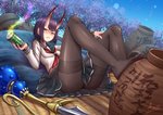 adsouto asian_mythology assassin_shuten-douji breasts butt clothing demon detailed_background east_asian_mythology fate_(series) female hair hi_res horn humanoid japanese_mythology looking_at_viewer mythology not_furry oni purple_eyes purple_hair short_hair small_breasts solo type-moon yokai