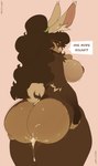 absurd_res anthro barbell_piercing big_breasts big_butt bodily_fluids breasts brown_body brown_fur brown_hair brown_tail bunnydoart butt countershade_butt countershade_face countershading cum cum_inside cum_on_butt dialogue digital_drawing_(artwork) digital_media_(artwork) english_text female female_anthro fur genital_fluids green_eyes hair hi_res huge_butt inner_ear_fluff inviting lagomorph leporid long_hair looking_at_viewer looking_back looking_back_at_viewer mammal nipple_barbell nipple_piercing nipples piercing pink_background pink_inner_ear ponytail rabbit rear_view red_nipples salem_(bunnydoart) simple_background solo standing tail talking_to_viewer tan_body tan_fur tan_inner_ear_fluff text thick_thighs tuft two_tone_tail white_tail wide_hips