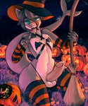 anthro candy clothed clothing crossdressing dessert erection femboy fish food halloween hat headgear headwear hi_res holidays kris_(xlyuz) legwear looking_at_viewer magic_user male marine outside partially_clothed shark solo thigh_highs thong underwear wide_hips witch witch_costume witch_hat xlyuz