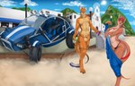 2024 4_toes 5_fingers animal_genitalia anthro athletic athletic_anthro athletic_female athletic_male balls barefoot beach beverage beverage_can blue_eyes blue_sky breasts brown_body brown_fur brown_hair brown_nose brown_stripes car chicane_(gameroo) claws clothed clothed/nude clothed_anthro clothed_female clothing dasyuromorph day discarded_clothing discarded_underwear dune_buggy duo feet female finger_claws fingers fur genitals hair hamili hi_res hindpaw holding_beverage holding_object humanoid_hands interspecies jumpsuit kangaroo macropod male male/female mammal marsupial navel nipples nude nude_anthro nude_male one_eye_closed orange_body orange_fur outdoor_nudity outside panties partially_clothed partially_clothed_anthro partially_clothed_female paws penis penis_tip pouch_(anatomy) public public_nudity recently_extinct_species sand sheath sky smile standing striped_body striped_fur stripes tail teeth thylacine toe_claws toes topless topless_anthro topless_female tyler_zine underwear undressing vehicle