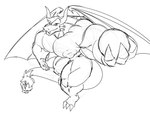 abs anthro big_pecs claws dragmon dragon guide_lines hair hi_res holding_object horn huge_pecs living living_tail male monochrome muscular muscular_anthro muscular_male mythological_creature mythological_scalie mythology nipples pecs scalie sketch spikes spikes_(anatomy) tail unusual_anatomy unusual_tail wings