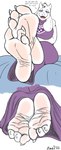 2022 3_toes anthro barefoot between_toes blue_eyes blush body_blush boss_monster_(undertale) bovid breasts caprine claws clothed clothing conditional_dnp crossed_ankles curling_toes dialogue dress feet female floppy_ears foot_blush foot_fetish foot_focus fur goat hi_res humanoid_feet looking_at_viewer mammal open_mouth open_smile pink_soles plantigrade purple_clothing purple_dress sitting smile soles solo talking_to_viewer toe_claws toes toriel undertale undertale_(series) white_body white_fur wrinkled_feet wrinkles zp92