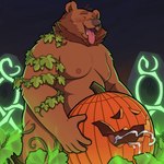 1:1 absurd_res anthro arm_tuft bald bear beard blush blush_lines bodily_fluids brown_bear brown_beard brown_body brown_eyebrows brown_facial_hair brown_fur cel_shading cloud cum cum_drip cum_in_pumpkin dripping druid ejaculation elbow_tuft erection eyebrows eyes_closed facial_hair food fruit fur genital_fluids glowing halloween hi_res holidays humanoid_hands jack-o'-lantern leaf looking_pleasured magic magic_user male mammal moobs night nipples outside overweight overweight_anthro overweight_male penetrating_pumpkin plant pumpkin pumpkin_masturbation quasarbearcat runestone saliva saliva_on_tongue shaded shoulder_tuft solo standing_stone star tongue tongue_out tribal_spellcaster tuft ursine vines