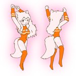 1:1 armband bodysuit clothing cone dakimakura dakimakura_design felid feline female fluffy fluffy_tail footwear hair hi_res lying mammal on_front orange_bodysuit orange_clothing orange_footwear orange_skinsuit orange_socks sh4rik skinsuit socks solo tail tight_clothing white_body white_hair