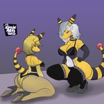 1:1 absurd_res ampharos bedroom_eyes big_breasts big_butt black_clothing black_lingerie blonde_hair breasts butt clothing duo female footwear generation_2_pokemon grey_hair hair hi_res high_heels kneeling legwear lingerie narrowed_eyes nintendo pokemon pokemon_(species) rhode_arts seductive shoes sibling_(lore) smile smiling_at_viewer thigh_highs twins_(lore) wide_hips