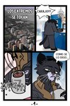 2023 anthro beverage blitzdrachin coffee comic conditional_dnp container cup domestic_cat felid feline felis hi_res mammal quetzal_(ovejaselectricas)