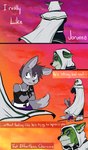 anthro biped byjovewhataspend canid canine clothed clothing comic countershade_face countershading dialogue dipstick_tail duo english_text hair hi_res jorunna_(byjovewhataspend) male mammal markings size_difference smile tail tail_markings text toma_(byjovewhataspend)