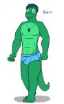 5:8 absurd_res alligator alligatorid anthro austin_abel blue_briefs blue_clothing blue_underwear briefs character_name clothed clothing crocodilian fuze hi_res male nipples reptile scalie simple_background solo texnatsu text topless translated underwear white_background