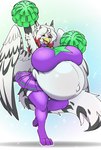 absurd_res anthro avian beak belly big_belly big_breasts bottomwear breasts clothed clothing feet female full-length_portrait fur grey_body grey_fur gryphon hair hi_res highlights_(coloring) huge_belly huge_breasts legwear long_hair multicolored_body multicolored_fur multicolored_hair mythological_avian mythological_creature mythology one_eye_closed open_beak open_mouth papa_soul pom_poms portrait pregnant pregnant_anthro pregnant_female red_highlights skirt solo stockings thick_thighs thigh_highs toes tongue topwear two_tone_body two_tone_fur two_tone_hair white_body white_fur white_hair wings