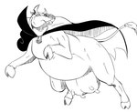 2015 all_fours belly bovid bovine cape cape_only cattle clothing cowbell fangs female feral head_turned hellcow hooves horn looking_at_viewer mammal marvel monochrome mostly_nude nude overweight overweight_female overweight_feral pose reagan700 slightly_chubby slightly_chubby_female slightly_chubby_feral solo tail tail_tuft teats teeth tuft udders vampire