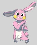 animal_crossing anthro black_eyes fur hi_res lagomorph leporid long_ears male mammal mousesix nintendo pink_body pink_fur pubes rabbit snake_(animal_crossing) solo white_body white_fur yellow_cheeks