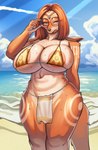 2024 anthro areola areola_slip beach big_breasts blush bodily_fluids bottomwear bra breasts canid canine canis circlet clothing cosplay crossover crossover_cosplay digital_media_(artwork) domestic_dog eyewear female fingers fur glasses hi_res hunting_dog illumination_entertainment jewelry legs_together loincloth mammal nintendo orange_body orange_fur saluki shoulder_guards sighthound sindoll sing_(movie) solo star_fox suki_lane sweat thick_thighs underwear