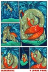 absurd_res anthro bodily_fluids citrusfang claws close-up comic cramped dinosaur dromaeosaurid eyes_closed fish hi_res hybrid inside_stomach internal male marine oral_vore organs prehistoric_species reptile salmon salmonid_(fish) scalie solo stomach stomach_acid tail theropod vore