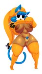 2021 absurd_res animal_humanoid areola bell big_areola big_breasts blue_body blue_fur blue_hair breasts brown_body brown_skin bunihud cat_humanoid citrine_(taokakaguy) claws clothed clothing clothing_lift dark_areola dark_body dark_nipples dark_skin empty_eyes fan_character felid felid_humanoid feline feline_humanoid female front_view full-length_portrait fur genitals glistening glistening_body glistening_skin hair headgear headwear hi_res huge_breasts humanoid inner_ear_fluff jingle_bell legwear looking_at_viewer mammal mammal_humanoid mario_bros mask navel nintendo nipples partially_clothed portrait pubes pussy sadflowerhappy short_stack shyguy solo standing stockings thick_thighs thigh_highs tuft