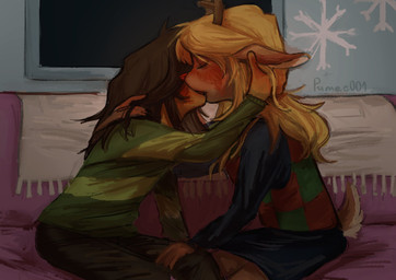 Rating: q
ID: 5686761
Date: 2025-07-04 21:45:03 -0400
Status: active
Score: 96
ambiguous_gender anthro antlers bent_over black_bottomwear black_clothing black_skirt blonde_hair blush blush_lines blushing_profusely bottomwear brown_body brown_fur caressing checkered checkered_clothing checkered_shirt checkered_topwear clothed clothed_anthro clothed_human clothing covered_eyes dark_hair deer deltarune detailed_background dipstick_tail duo electronics eyebrows eyes_closed female female/ambiguous female_anthro fingers french_kissing fully_clothed fully_clothed_anthro fully_clothed_human fur furniture hair hair_over_eyes hand_in_hair hand_on_leg hand_on_thigh hi_res holding_head horn human human_on_anthro interspecies interspecies_romance kissing kris_(deltarune) long_ears long_hair love mammal markings new_world_deer noelle_holiday pants pattern_clothing pattern_shirt pattern_topwear pumee001 raised_tail red_nose reindeer romantic romantic_couple scut_tail shirt short_hair short_tail signature sitting skirt snowflake sofa striped_clothing stripes sweater tail tail_markings television topwear touching_hair undertale_(series) post #5686761