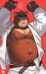 Rating: q
ID: 4862078
Date: 2024-06-18 12:55:07 -0400
Status: active
Score: 29
2024 anthro armpit_hair artist_logo bear belly black_bear bodily_fluids body_hair brown_body brown_fur cheek_tuft chest_markings clothed clothing countershade_snout countershading facial_tuft fur happy_trail head_tuft hi_res japanese_text jeck juuichi_mikazuki keikogi logo looking_at_viewer male mammal markings martial_arts_uniform moon_bear morenatsu multicolored_body multicolored_fur navel nipples open_clothing open_shirt open_topwear pink_nipples raised_arms red_background shirt simple_background snout solo sportswear sweat sweatdrop tan_body tan_countershading tan_fur text topwear translated tuft two_tone_body two_tone_fur ursine white_clothing post #4862078