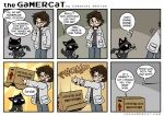 anthro box brown_hair cardboard cardboard_box comic container dialogue domestic_cat english_text eyewear felid feline felis gamercat_(character) glasses grid_layout hair human in_box in_container konami male mammal metal_gear otacon samantha_whitten six_frame_image smile solid_snake text the_gamercat the_truth url